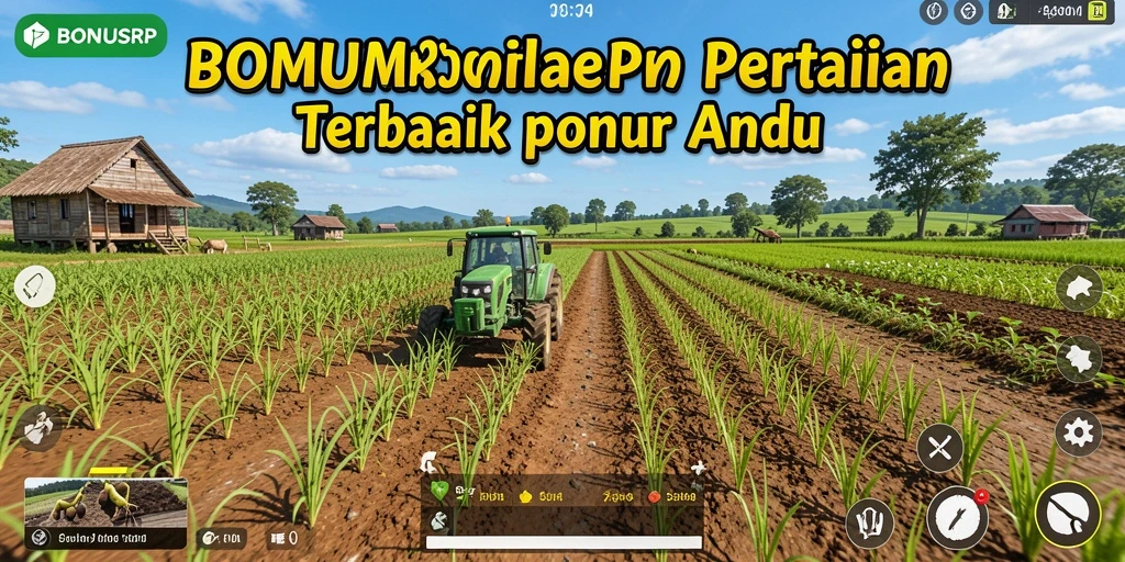 Tampilan gameplay BONUSRP yang menampilkan aktivitas bertani di ladang.