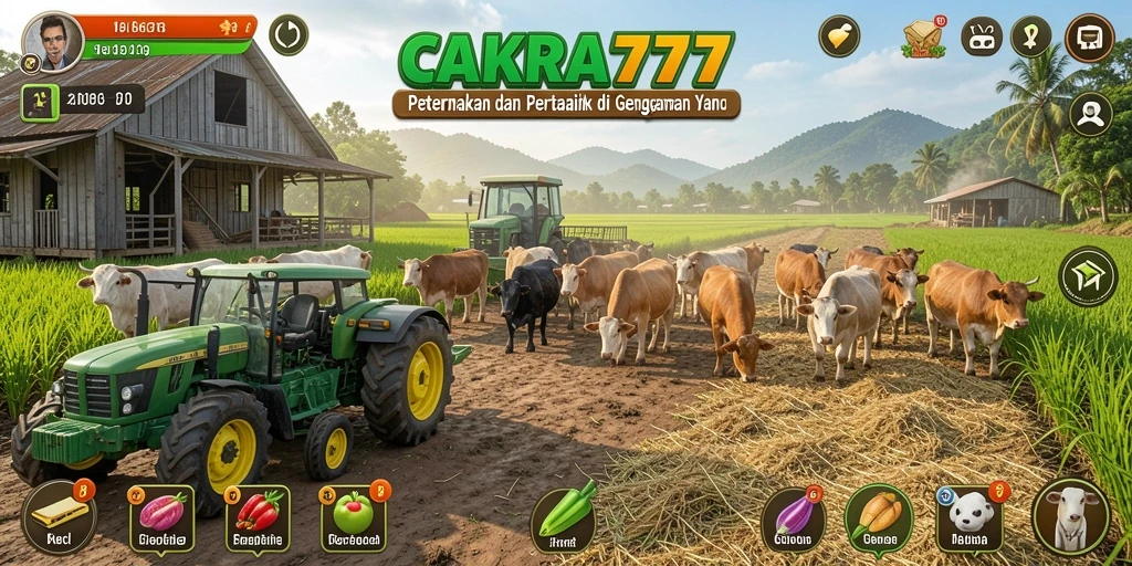 Tampilan gameplay CAKRA777 yang menampilkan aktivitas bertani yang menyenangkan.