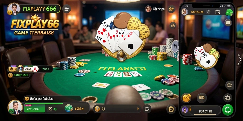 Tampilan gameplay poker dalam aplikasi FIXPLAY666 yang mendebarkan.