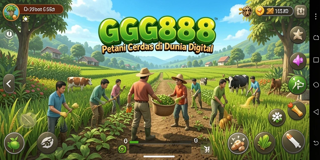 Screenshot gameplay GGG888 menunjukkan aktivitas petani saat merawat tanaman.