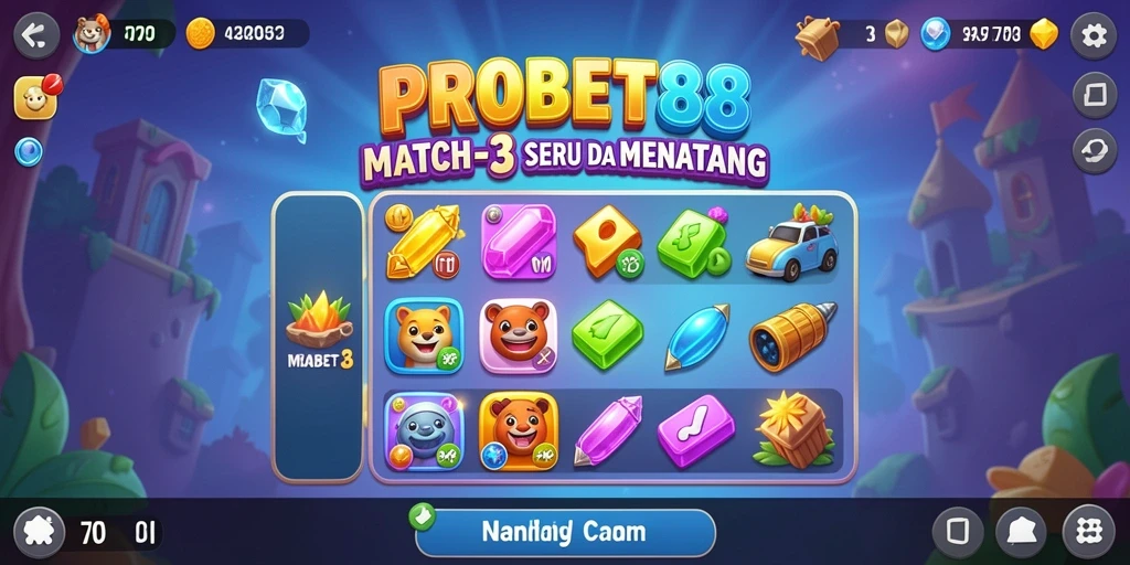 Tampilan gameplay PROBET88 yang menarik dalam genre Match-3.