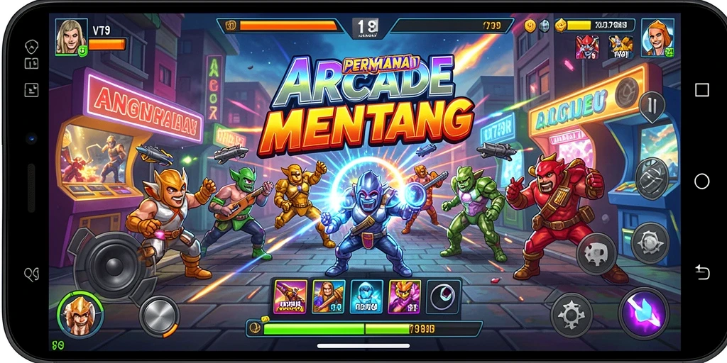 Tampilan permainan Arcade penuh aksi yang memikat.